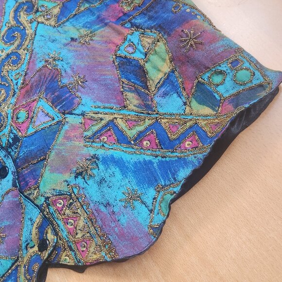 Vintage 90s Daily Planet Beaded Boho Art Vest Size Large - Picture 6 of 16